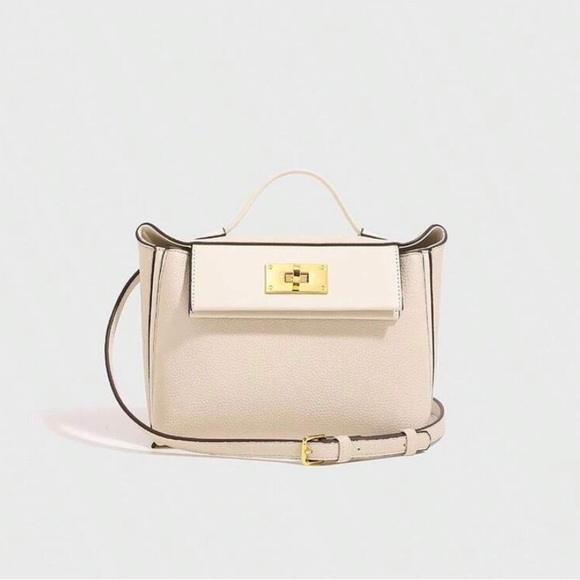 White PU/Faux Leather 24/24 Mini Style Handbag Crossbody Shoulder Bag Handheld - Picture 2 of 5